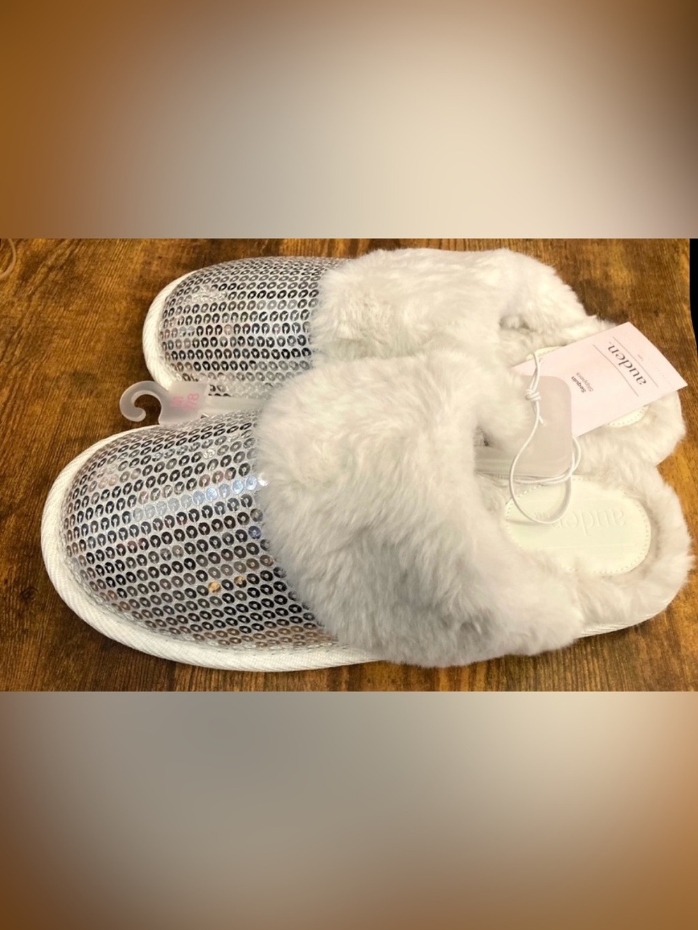 Women's Rae Sequin Scuff Slippers - Auden Silver Slip-on Size Medium (7/8) new